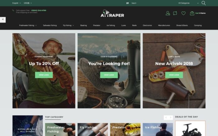 Attraper - Fishing eCommerce Bootstrap Template PrestaShop Teması