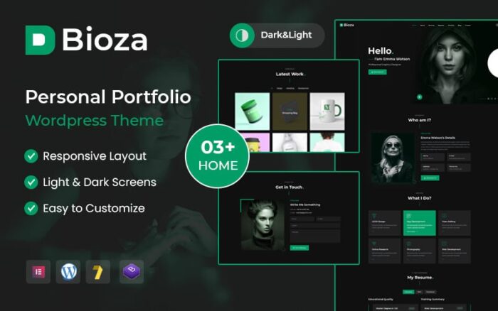 Bioza - Kişisel Portföy Açılış Sayfası WordPress Teması