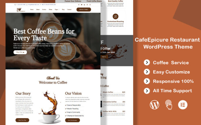 CafeEpicure - Kahve Dükkanı ve Restoran WordPress Teması