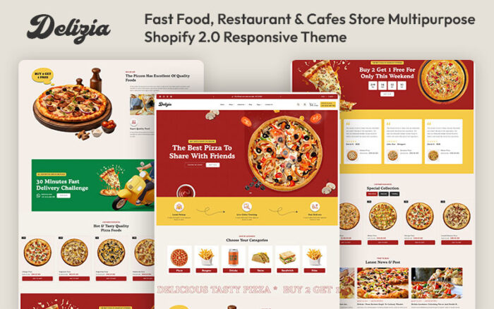 Delizia - Fast Food, Restoran ve Kafe Mağazası Çok Amaçlı Shopify 2.0 Duyarlı Teması