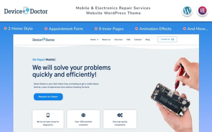 Device Doctor - Mobil ve Elektronik Onarım Hizmetleri Web Sitesi WordPress Teması