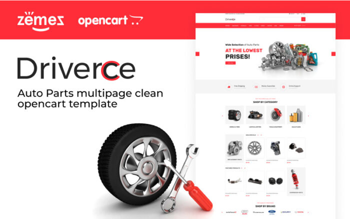 Driverce - Otomobil Parçaları Çok Sayfalı Temiz OpenCart Şablonu