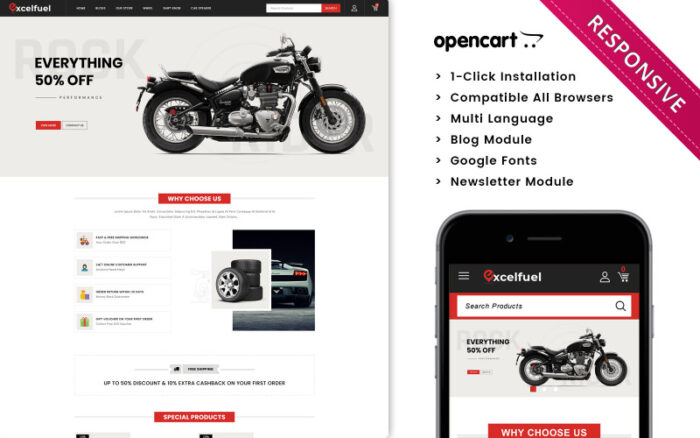 Excelfuel - Duyarlı Otomobil Mağazası Opencart Teması