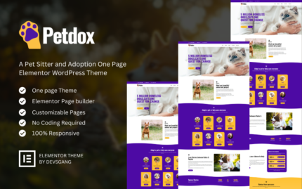 Petdox - Evcil Hayvan Bakıcılığı ve Evlat Edinme Elementor WordPress Teması