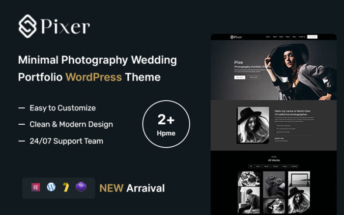 Pixer – Minimal Fotoğrafçılık Düğün Portföyü WordPress Teması