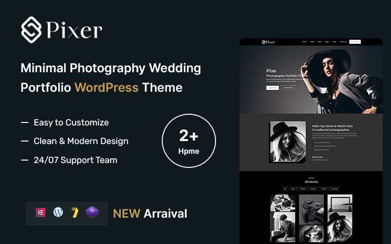 Pixer – Minimal Fotoğrafçılık Düğün Portföyü WordPress Teması