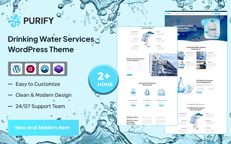 Purify - İçme Suyu ve Teslimat Hizmetleri WordPress Teması