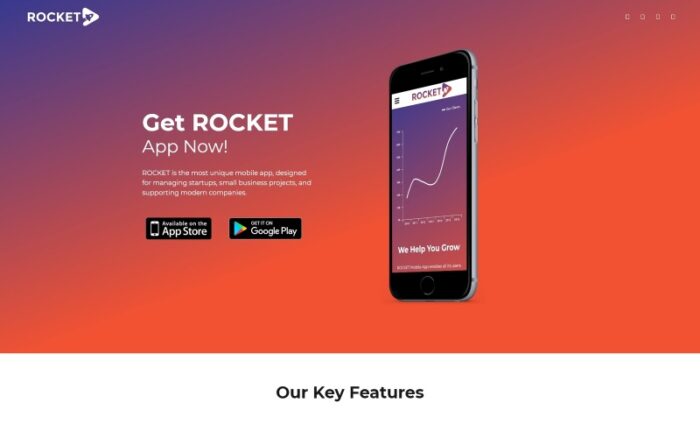 Rocket - Mobil Uygulama Açılış Sayfası WordPress Teması