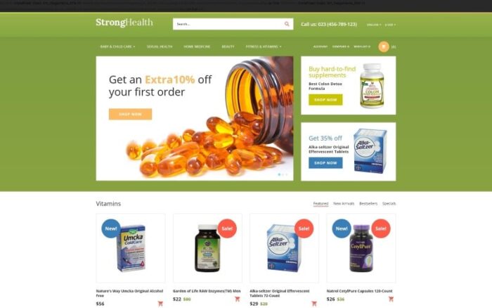 StrongHealth - Drugstore OpenCart Şablonu