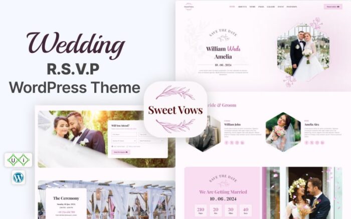 Sweet Vows - Dijital düğün davetiyesi ve etkinlik WordPress Teması