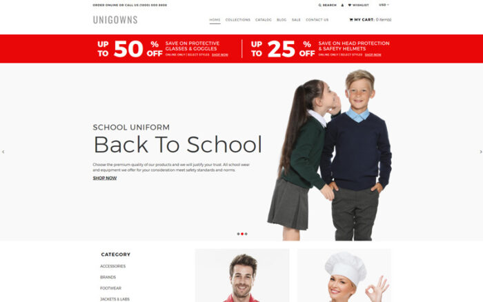 Unigowns - Uniform Store Clean Shopify Teması