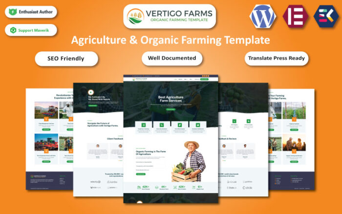 Vertigo Farms - Tarım ve Organik Tarım WordPress Elementor Şablonu