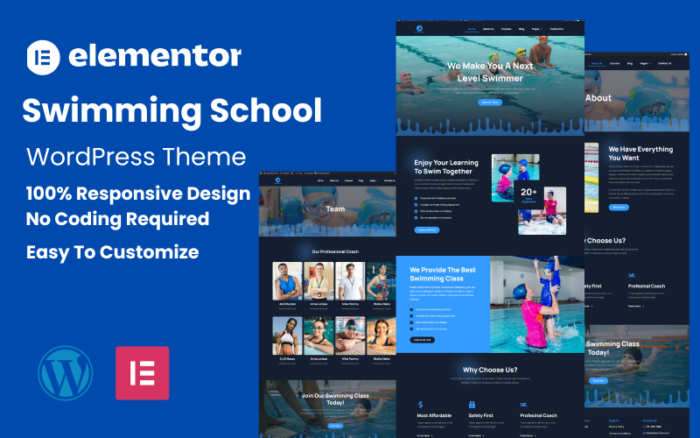 Yüzme Okulu Duyarlı WordPress Temaları